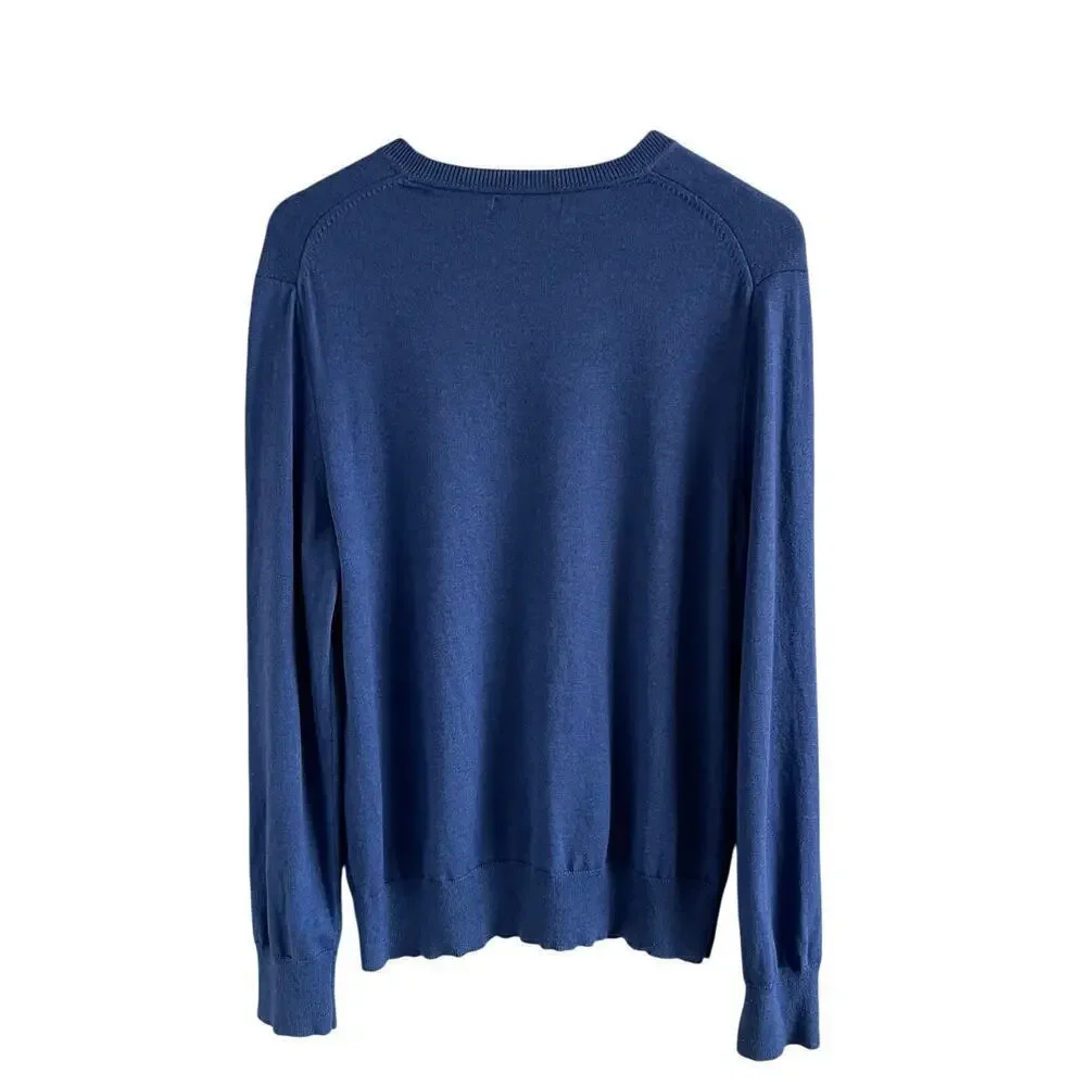 Banana Republic V-neck Silk Cashmere Sweater Blue Large Preppy Academia
